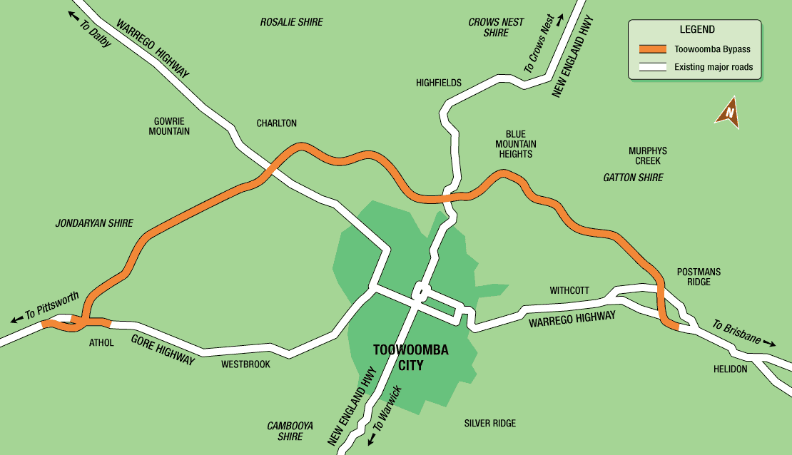 Map of Toowoomba Bypass
