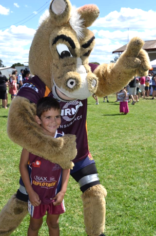 Broncos mascot Buck with a young fan at the 2012 Fan Day. Arrow Energy CEO Andrew Faulkner said the event was exclusive for fans in regional Queensland. Ã¢â‚¬Å“These fan days are always a hit because they allow community members to meet the players and thereÃ¢â‚¬â„¢s always a relaxed family atmosphere,Ã¢â‚¬Â Mr Faulkner said. Ã¢â‚¬Å“Many people from Dalby and surrounds usually attend and we also invite Toowoomba fans and regional junior rugby league clubs, too.Ã¢â‚¬Â