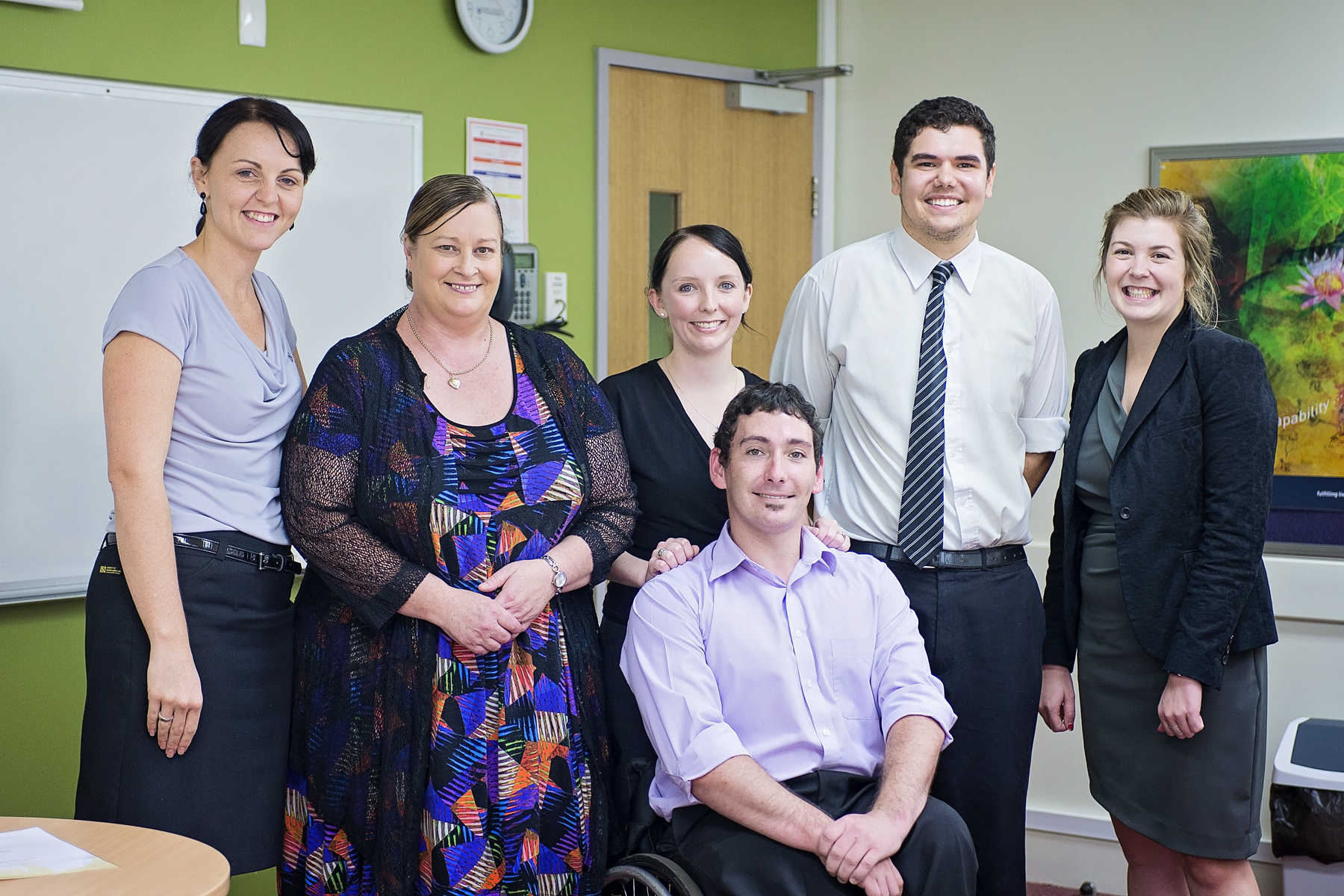 Celebrating the graduation of the Indigenous trainees are (from left) Angela Ryan (supervisor), Chrissy Goodall (Work Skills trainer), Jessica Horner (program coordinator), Joshua Horner (trainee), Jacob McKellar (trainee) and Rebecca McSwiney (supervisor)