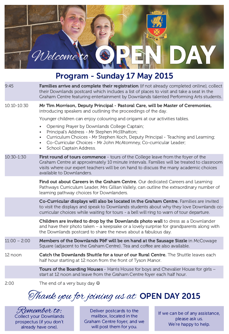 Downlands Open Day Program