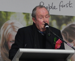 Hospice chairman, Graham Barron speaking at the Camellia Show opening