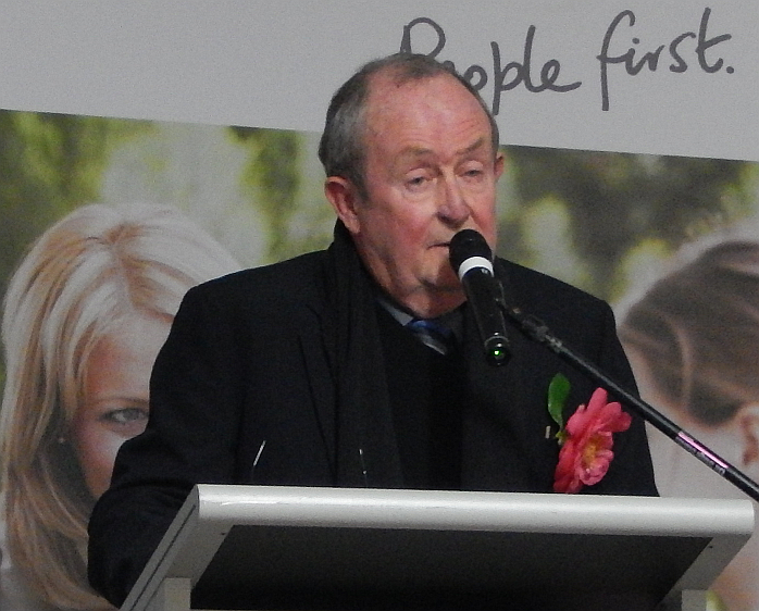 Hospice chairman, Graham Barron speaking at the Camellia Show opening