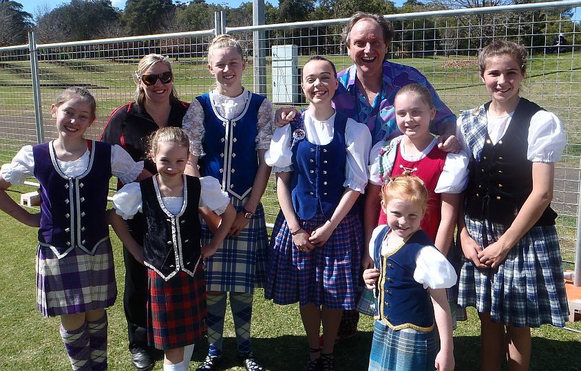 Krazy Kevin with Highland Dancers