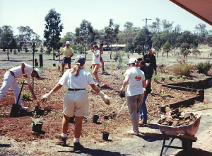 Volunteers landscaping The Haven